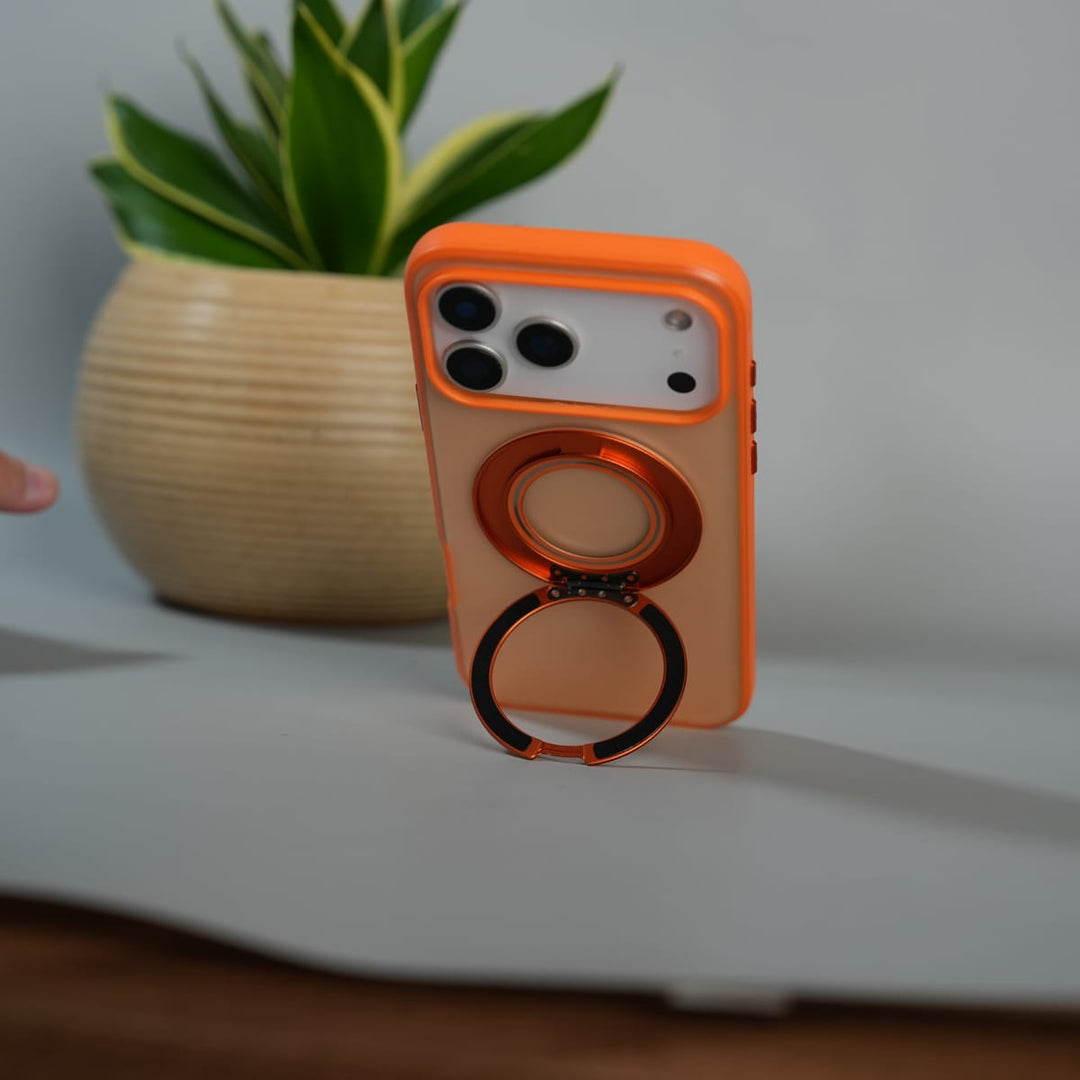 FRATO iPhone 17 Series iPhone 17 Series Magnetic Ring Stand Case | Frosted Shockproof Back Cover with Metal Kickstand | Orange