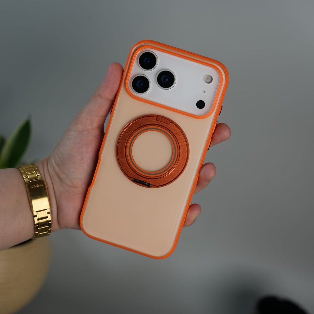 FRATO iPhone 17 Series iPhone 17 Series Magnetic Ring Stand Case | Frosted Shockproof Back Cover with Metal Kickstand | Orange