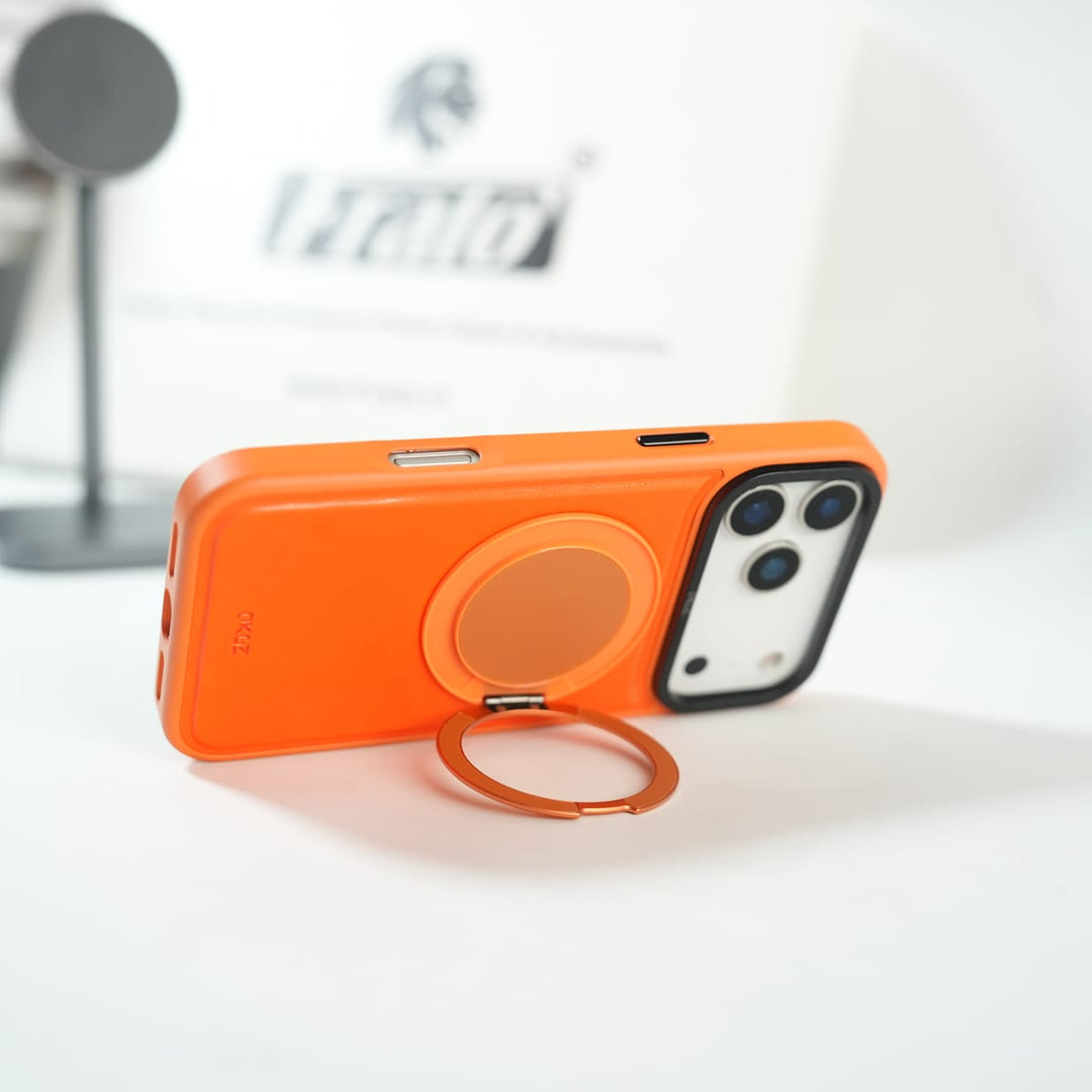 FRATO iPhone 17 Series iPhone 17 Series MagSafe PU Leather Ring Stand Case | 360° Rotating Metal Kickstand