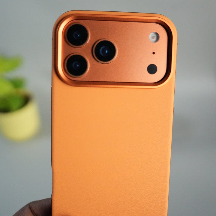 FRATO iPhone 17 Series iPhone 17 Series Metal Side Bumper Leather Feel Magsafe case Cover | Orange