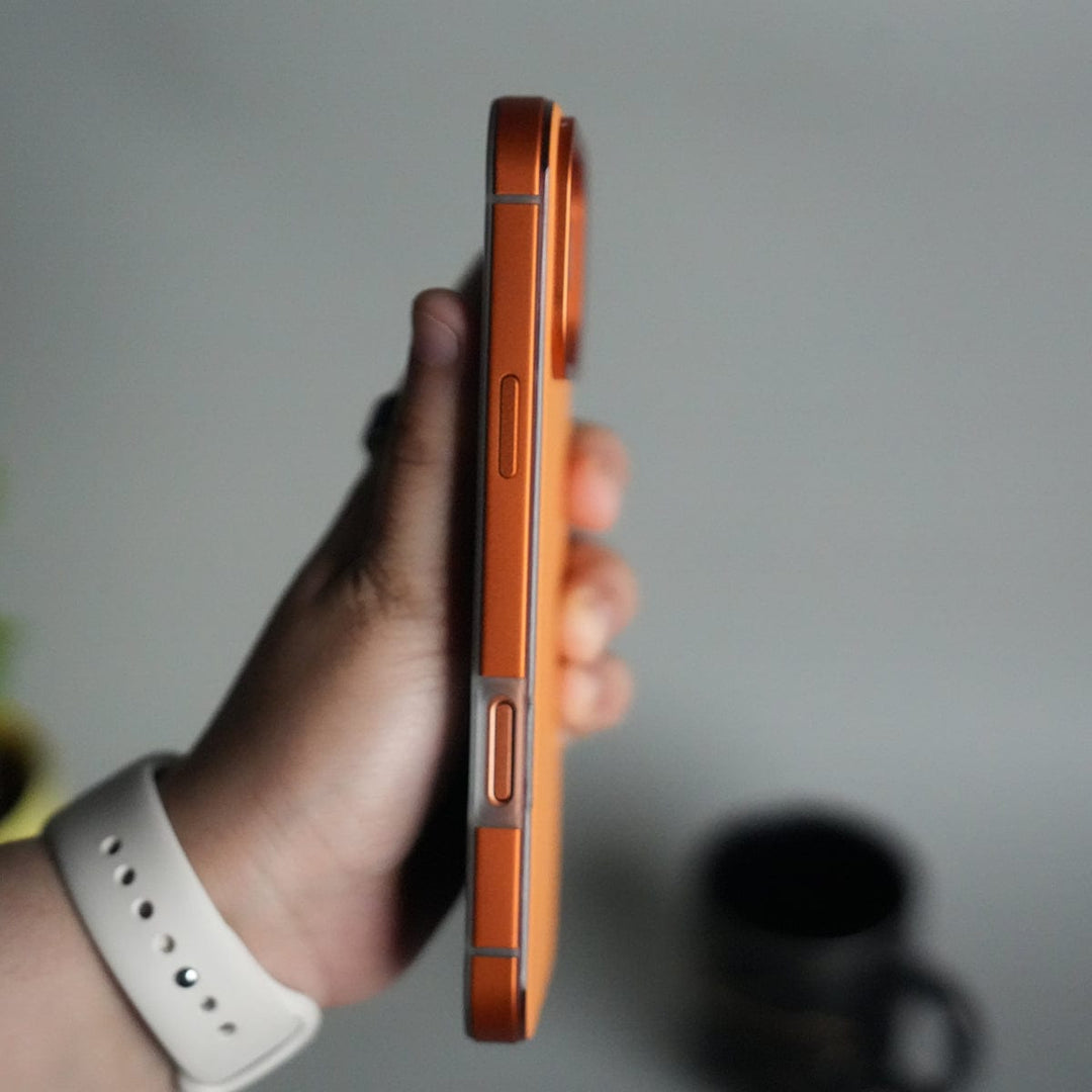 FRATO iPhone 17 Series iPhone 17 Series Metal Side Bumper Leather Feel Magsafe case Cover | Orange