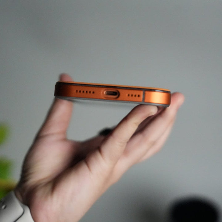 FRATO iPhone 17 Series iPhone 17 Series Metal Side Bumper Leather Feel Magsafe case Cover | Orange