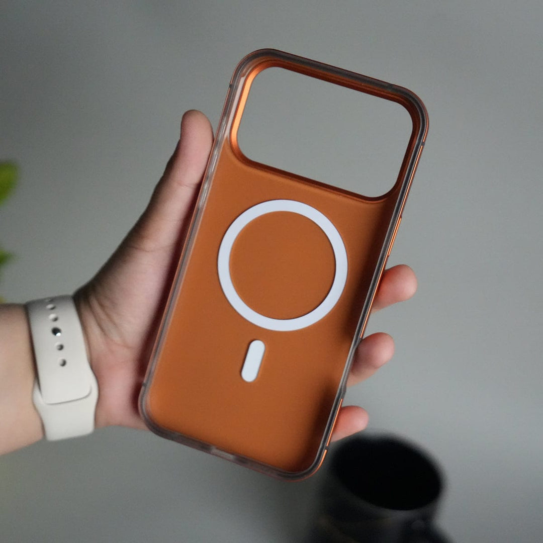 FRATO iPhone 17 Series iPhone 17 Series Metal Side Bumper Leather Feel Magsafe case Cover | Orange