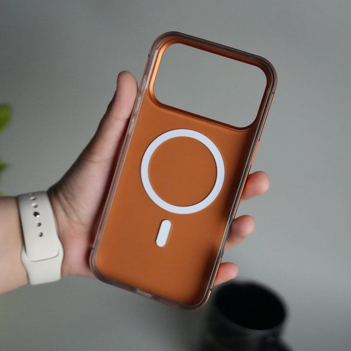 FRATO iPhone 17 Series iPhone 17 Series Metal Side Bumper Leather Feel Magsafe case Cover | Orange