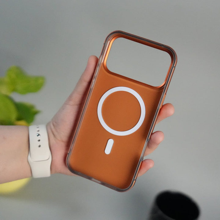 FRATO iPhone 17 Series iPhone 17 Series Metal Side Bumper Leather Feel Magsafe case Cover | Orange