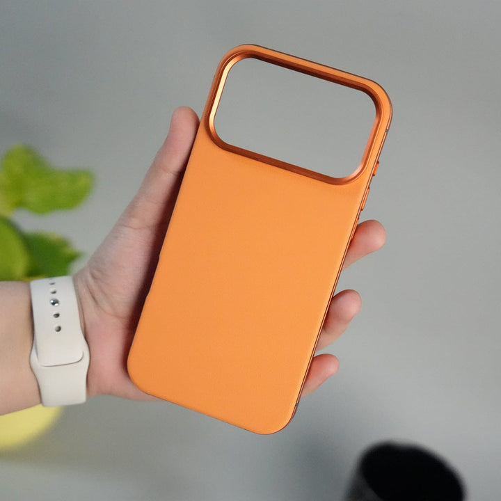 FRATO iPhone 17 Series iPhone 17 Series Metal Side Bumper Leather Feel Magsafe case Cover | Orange