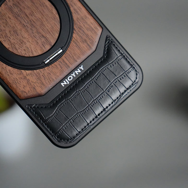 FRATO iPhone 17 Series iPhone 17 Series Metallic Wood Leather AeroFLex Aluminium  Case With Rotating Stand