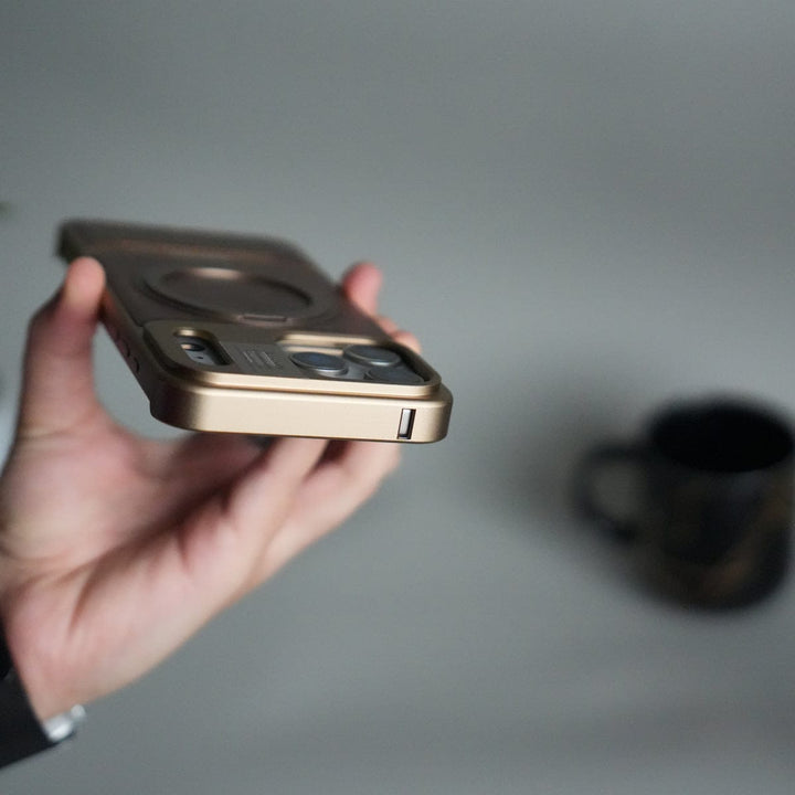 FRATO iPhone 17 Series iPhone 17 Series Metallic Wood Leather AeroFLex Aluminium  Case With Rotating Stand