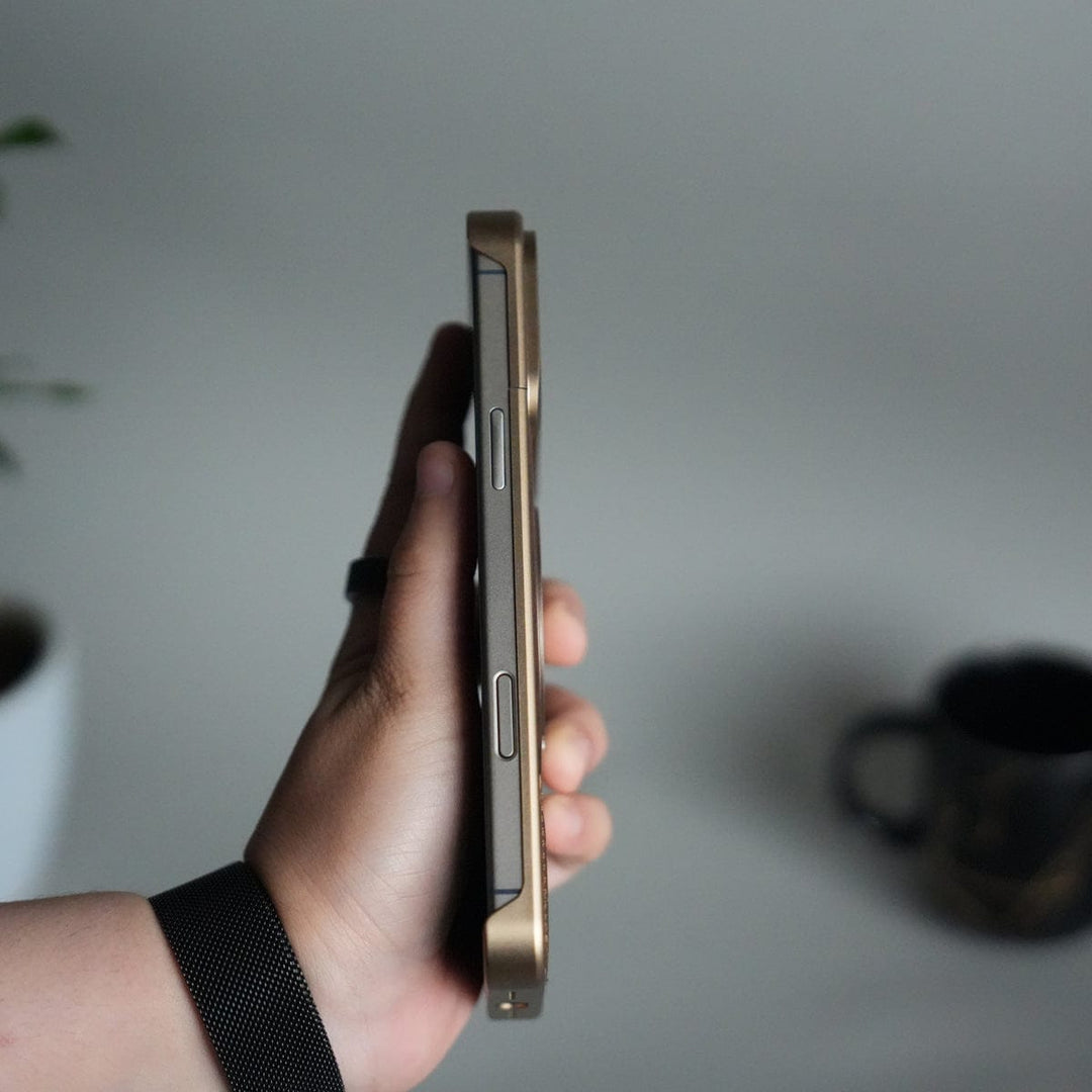 FRATO iPhone 17 Series iPhone 17 Series Metallic Wood Leather AeroFLex Aluminium  Case With Rotating Stand