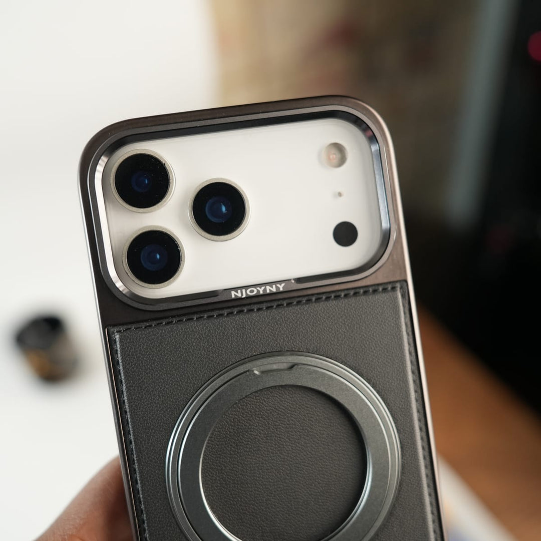 FRATO iPhone 17 Series iPhone 17 Series Premium PU Leather Stitch Case | 360° Rotating Metal Ring Stand Cover