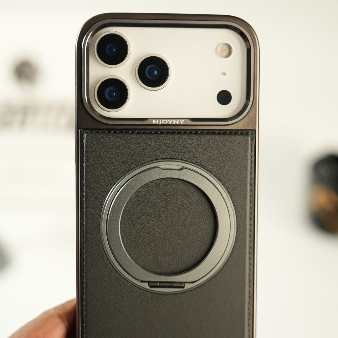 FRATO iPhone 17 Series iPhone 17 Series Premium PU Leather Stitch Case | 360° Rotating Metal Ring Stand Cover