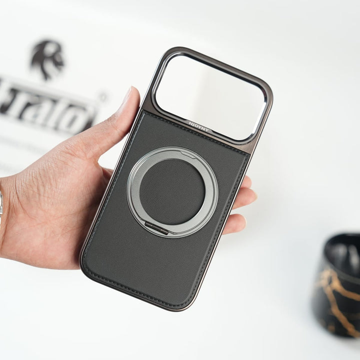 FRATO iPhone 17 Series iPhone 17 Series Premium PU Leather Stitch Case | 360° Rotating Metal Ring Stand Cover