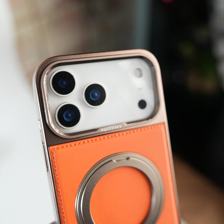 FRATO iPhone 17 Series iPhone 17 Series Premium PU Leather Stitch Case | 360° Rotating Metal Ring Stand Cover