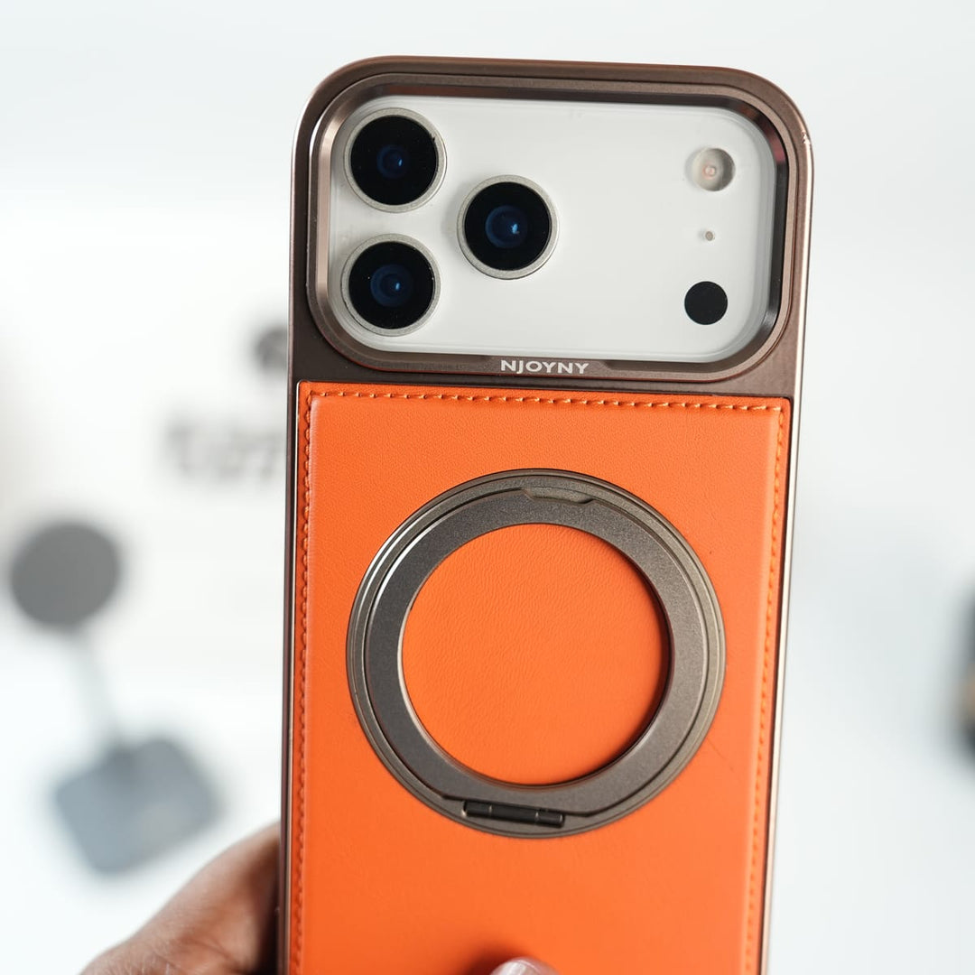 FRATO iPhone 17 Series iPhone 17 Series Premium PU Leather Stitch Case | 360° Rotating Metal Ring Stand Cover