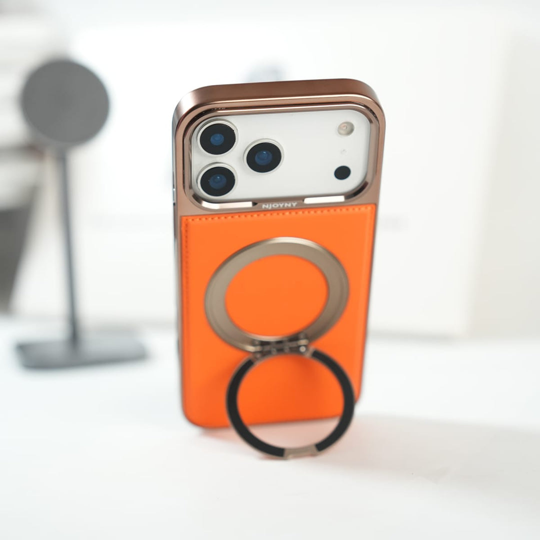 FRATO iPhone 17 Series iPhone 17 Series Premium PU Leather Stitch Case | 360° Rotating Metal Ring Stand Cover