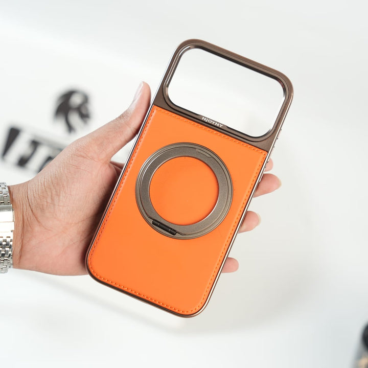 FRATO iPhone 17 Series iPhone 17 Series Premium PU Leather Stitch Case | 360° Rotating Metal Ring Stand Cover