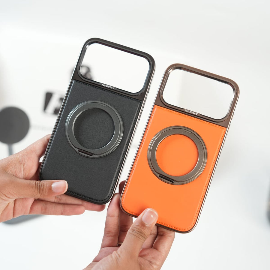 FRATO iPhone 17 Series iPhone 17 Series Premium PU Leather Stitch Case | 360° Rotating Metal Ring Stand Cover