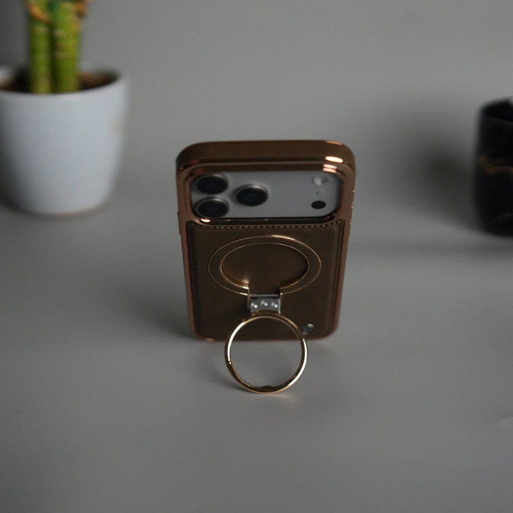 FRATO iPhone 17 Series iPhone 17 Series PU Leather Chrome Side Case With Ring Metal Stand | Desert Color