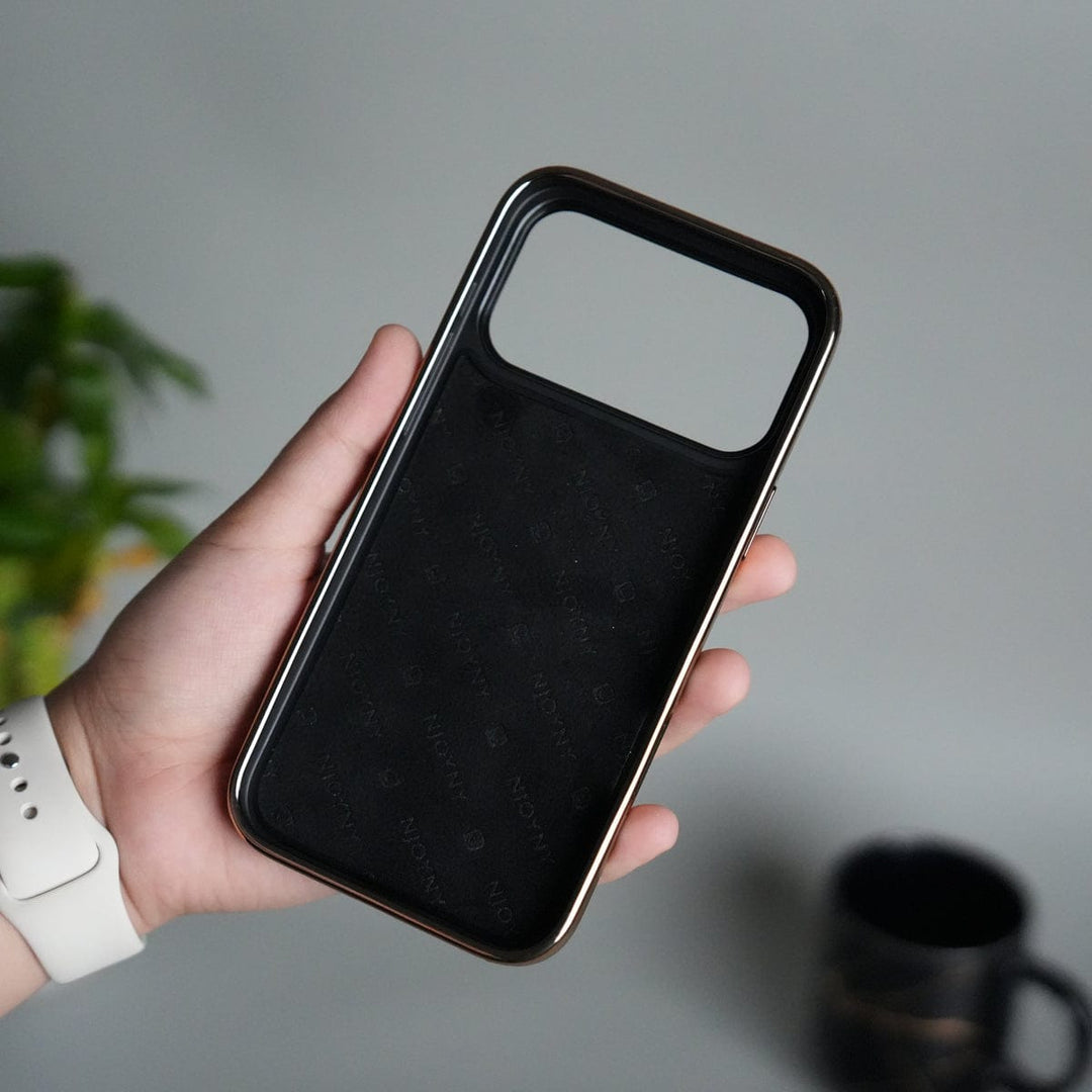 FRATO iPhone 17 Series iPhone 17 Series PU Leather Chrome Side Case With Ring Metal Stand | Desert Color
