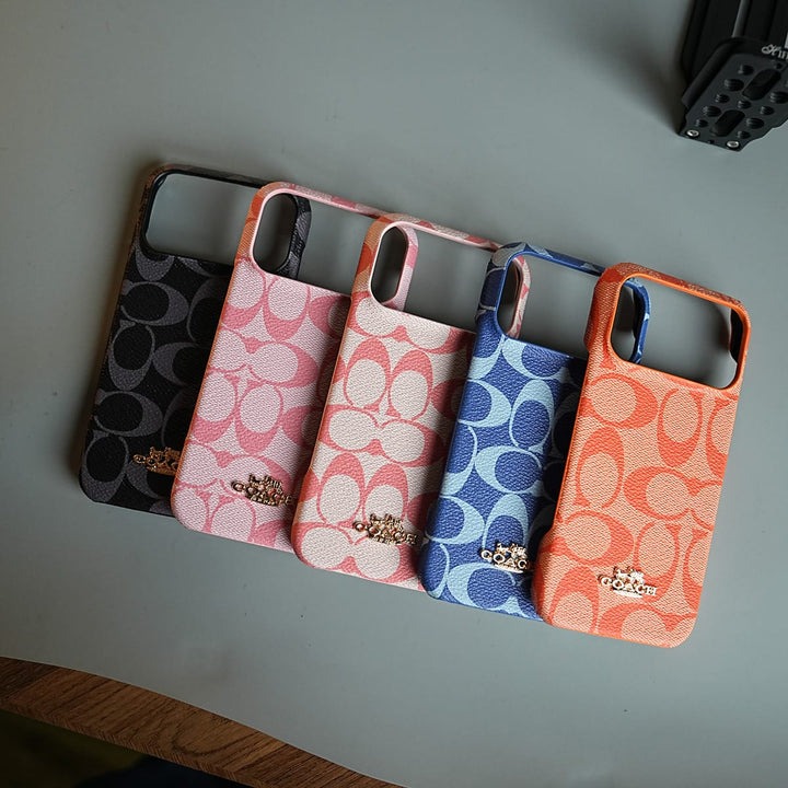 FRATO iPhone 17 Series Leather Texture Pattern Case for iPhone 17 Series | Gold-Tone Logo Slim Cover
