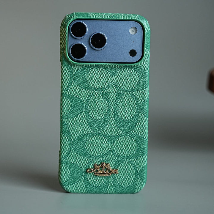 FRATO iPhone 17 Series Leather Texture Pattern Case for iPhone 17 Series | Gold-Tone Logo Slim Cover