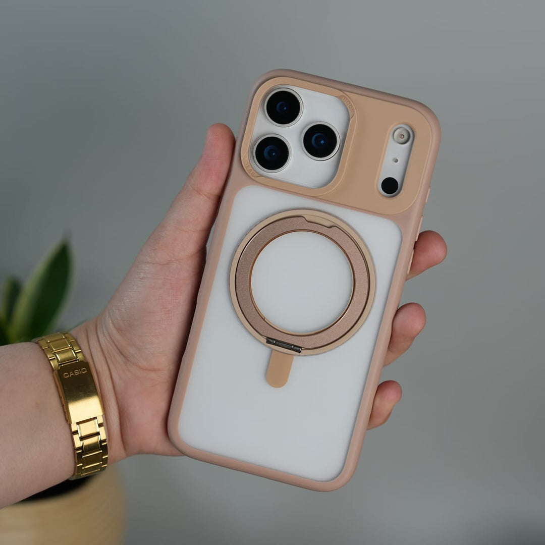 FRATO iPhone 17 Series Light Brown iPhone 17 Pro Max Frosted Case with MagSafe Metal Kickstand | Shockproof Matte Hybrid Cover