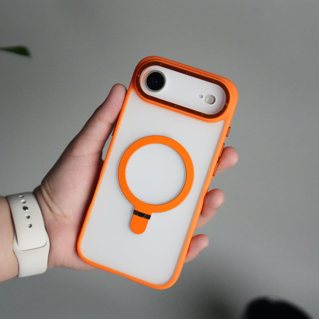 FRATO iPhone 17 Series Orange iPhone 17 Air Frosted Case with Metal Camera Bump &amp; Metal Kickstand | Shockproof Matte Hybrid Cover