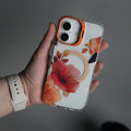 iPhone 16 FloraCrystal Clear Floral Design Case with Color Metal Camera Stand Frame