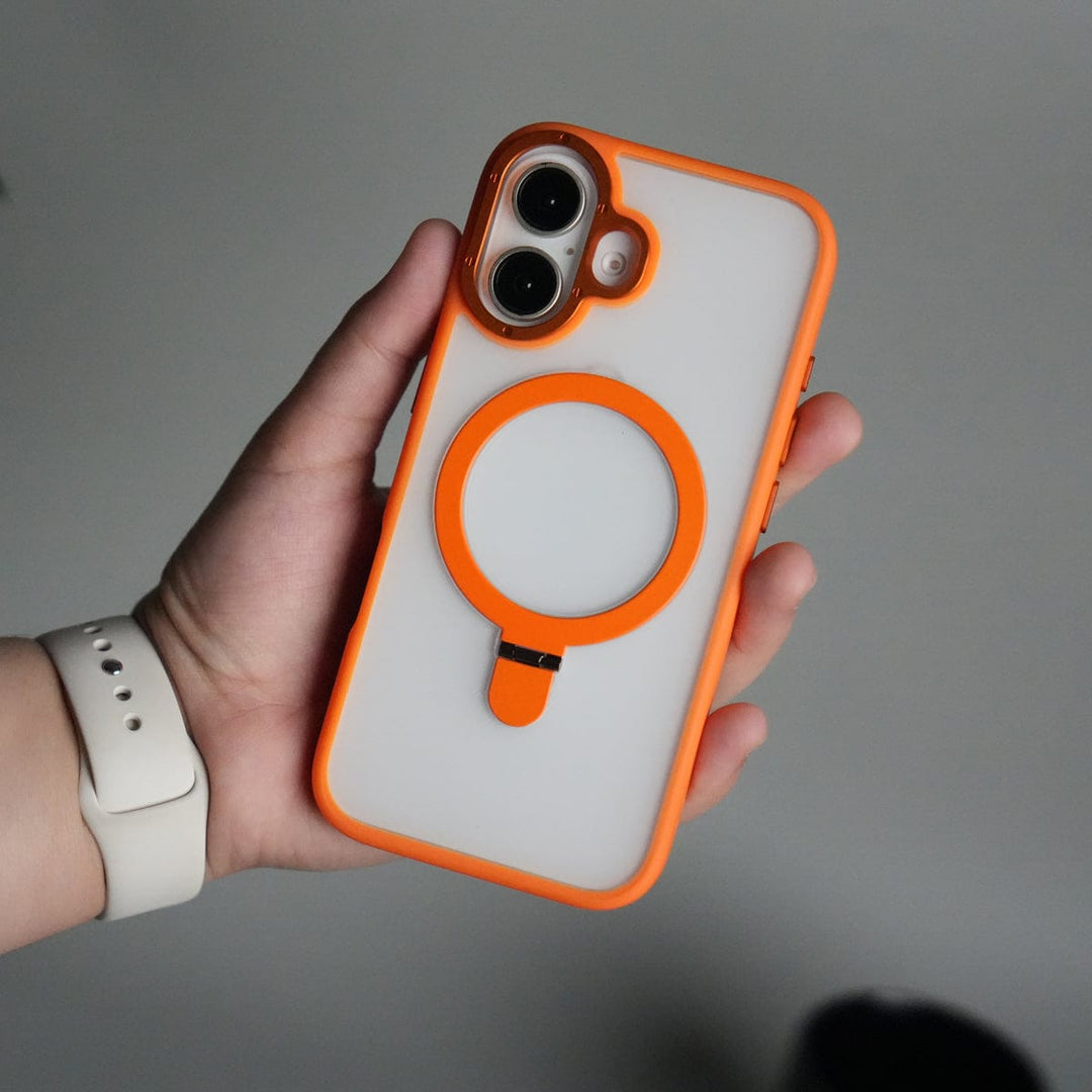 FRATO iPhone 17 Series Orange iPhone 17 Frosted Case with Metal Camera Bump &amp; Metal Kickstand | Shockproof Matte Hybrid Cover