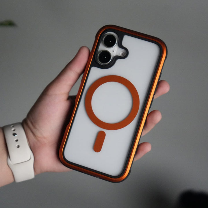 FRATO iPhone 17 Series Orange iPhone 17 Military Grade Durable Aluminum Frame MagSafe Case | Anti-Yellowing Technology Case