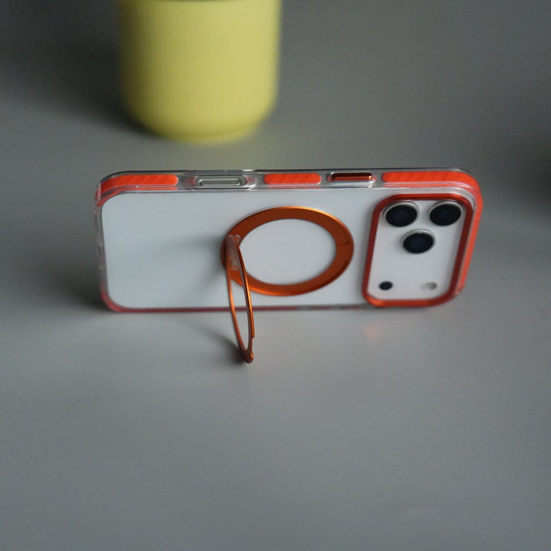 FRATO iPhone 17 Series Orange iPhone 17 Pro Max ClearShield Metal Ring Stand MagSafe Case Cover