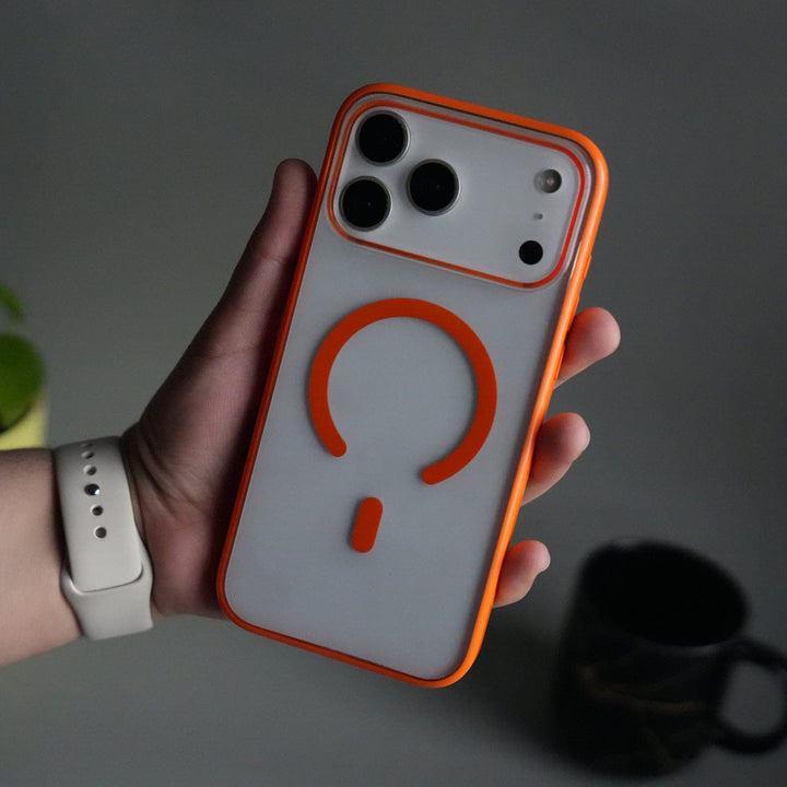 FRATO iPhone 17 Series Orange iPhone 17 Pro Max ClearView LumiEdge MagSafe Case | Transparent Cover