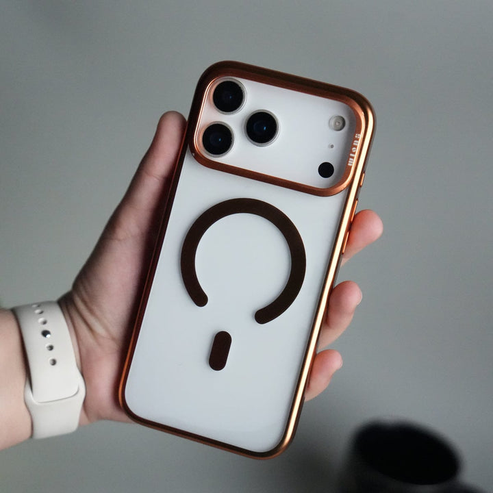 FRATO iPhone 17 Series Orange iPhone 17 Pro Max CrystalView MagSafe Case with Metal Camera Frame Kickstand Cover