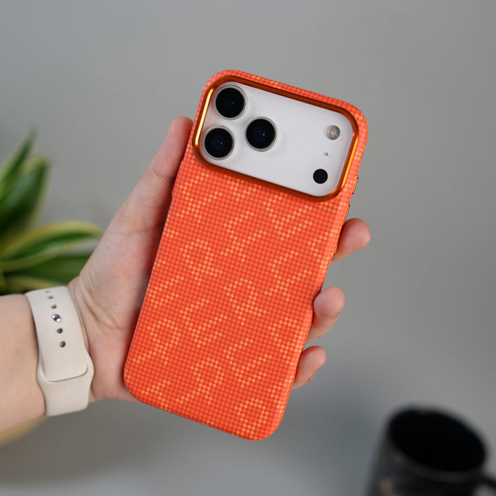 FRATO iPhone 17 Series Orange iPhone 17 Pro Max ERF Carbon Fiber Texture Hard Pc MagSafe Case | Lightweight Back Cover