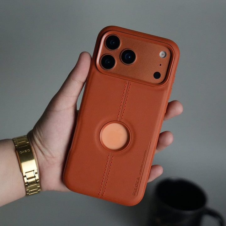 FRATO iPhone 17 Series Orange iPhone 17 Pro Max Leather Case | Classic Middle Stitched PU Back Cover