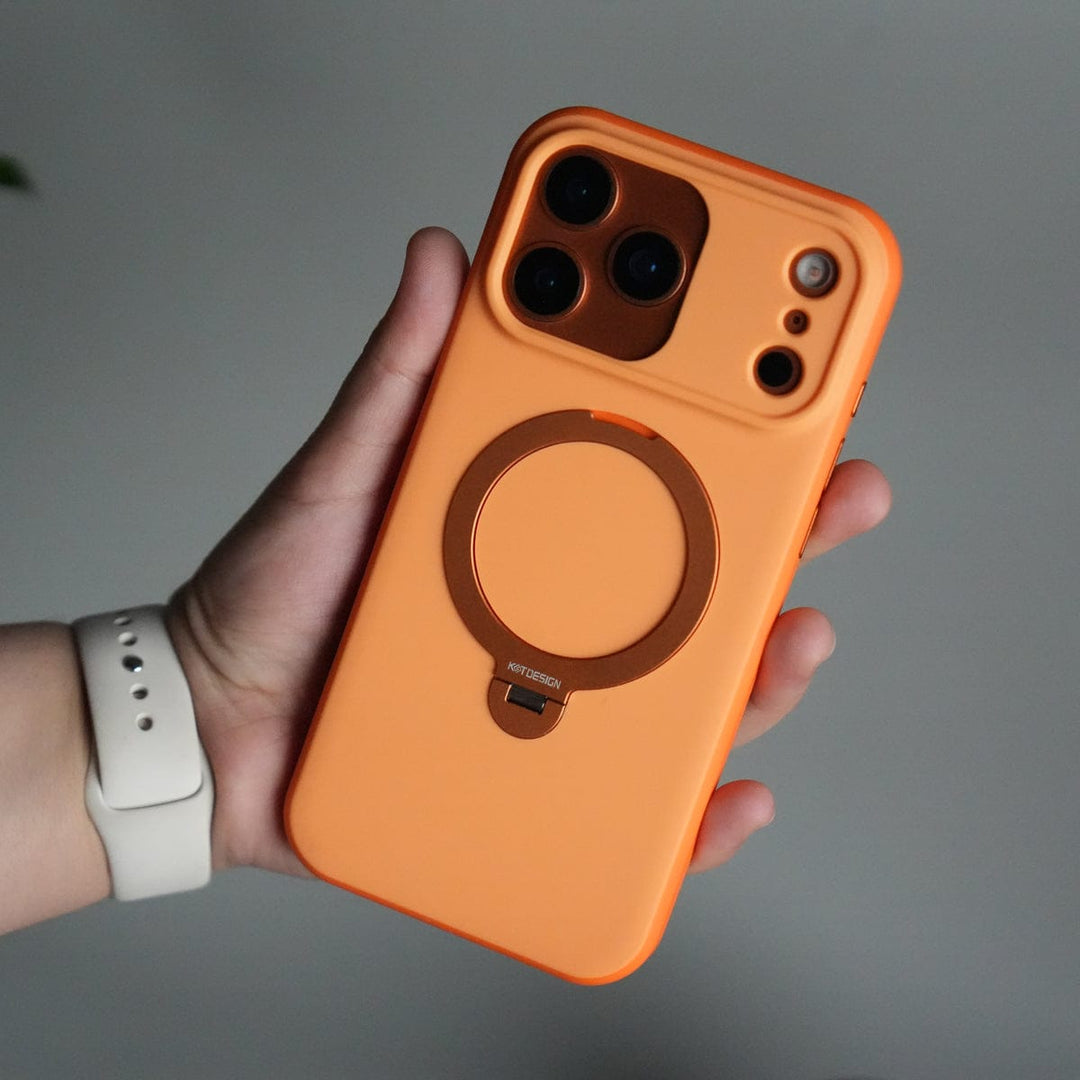 FRATO iPhone 17 Series Orange iPhone 17 Pro Max Liquid PC MagSafe Case | Soft Touch Back Cover with Metal Kickstand Ring