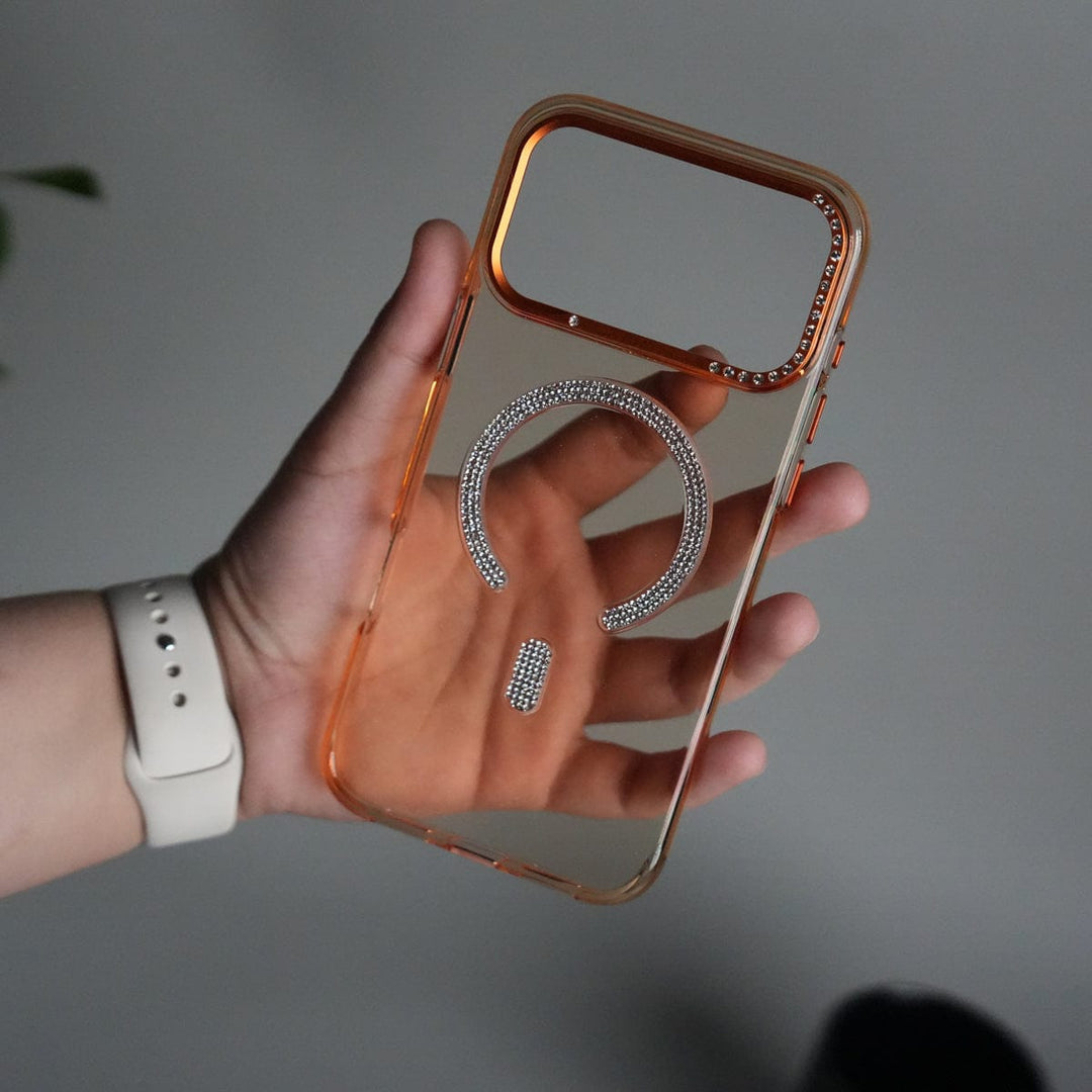 FRATO iPhone 17 Series Orange iPhone 17 Pro Max Luxury Diamond MagSafe Case | Crystal Clear Back Cover with Rhinestone Metal Camera Guard