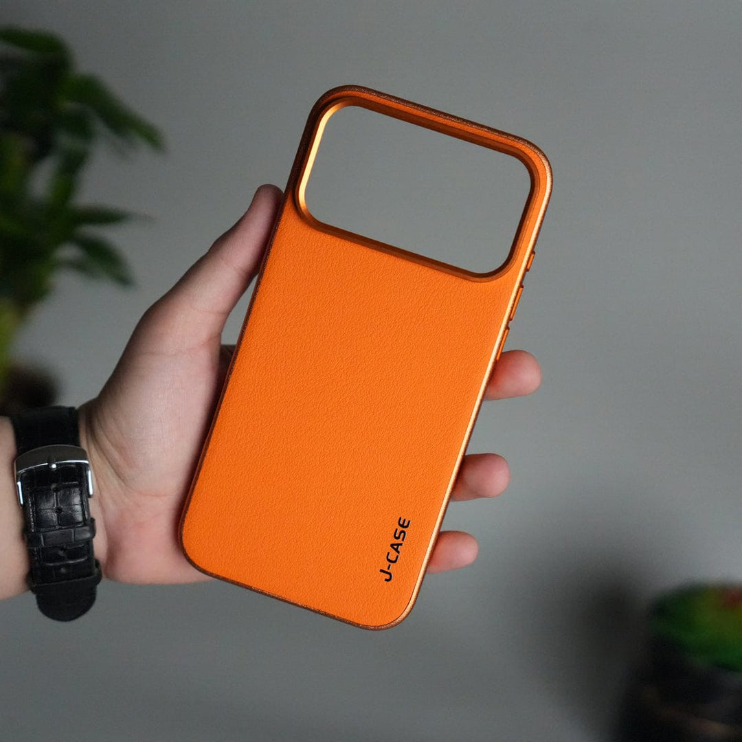 FRATO iPhone 17 Series Orange iPhone 17 Pro Max Luxury Leather Matte Case | Slim Protective Metal Frame Back Cover
