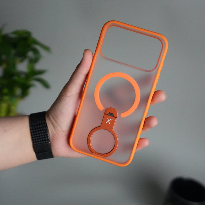 FRATO iPhone 17 Series Orange iPhone 17 Pro Max Magnetic Ring Stand Case | Frosted Shockproof Back Cover with Metal Kickstand &amp; MagSafe Support