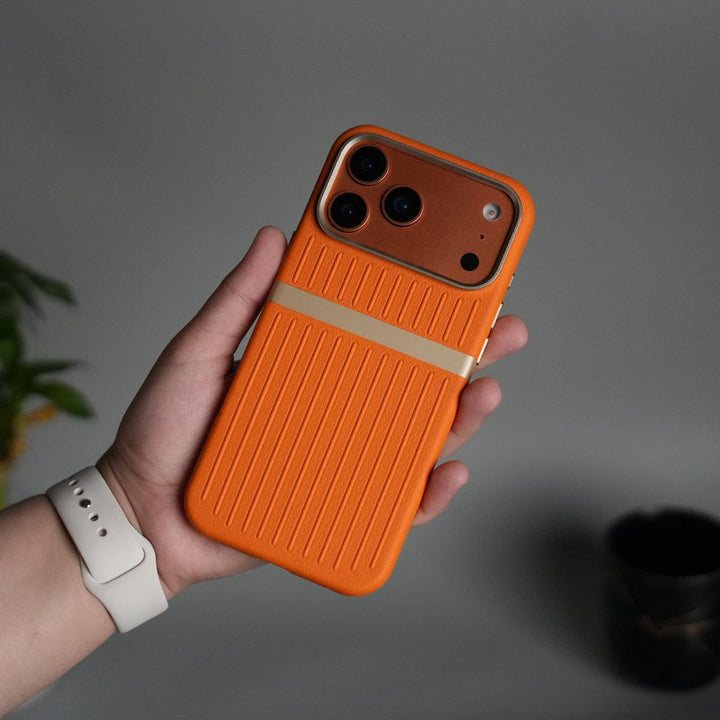 FRATO iPhone 17 Series Orange iPhone 17 Pro Max MagSafe Case | Premium Suitcase Textured Grip Cover with Metal Camera Bumper