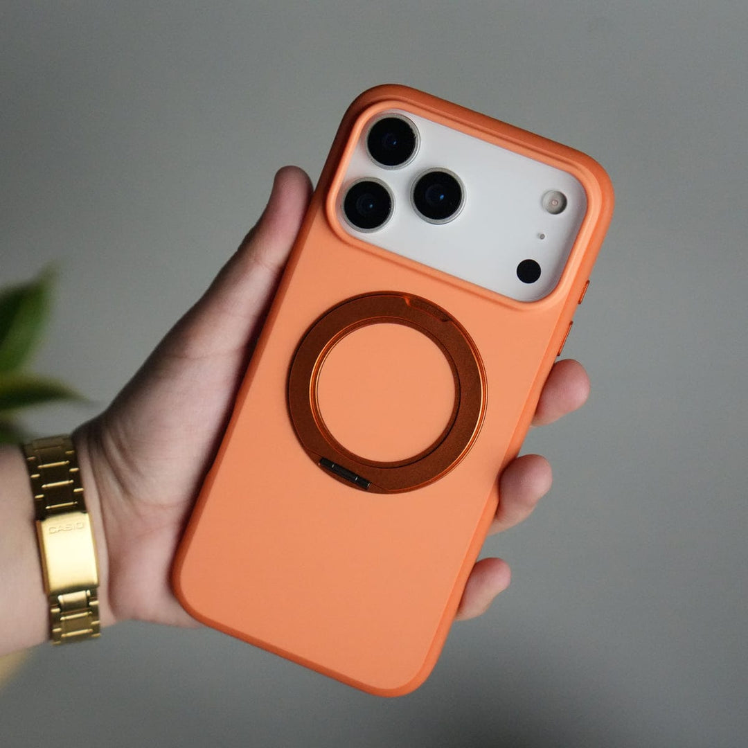 FRATO iPhone 17 Series Orange iPhone 17 Pro Max Matte Shockprof Case with Metal 360° Kickstand