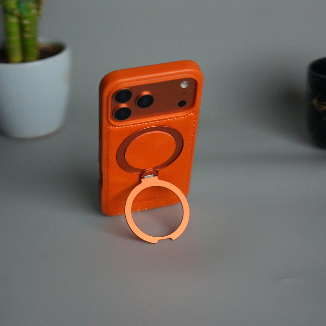 FRATO iPhone 17 Series Orange iPhone 17 Pro Max Premium PU Leather Kickstand Case | Luxury Shockproof Protective Back Cover