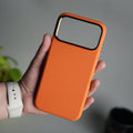 iPhone 17 Pro Max PU Leather Case with Metal Camera Frame & Built-in MagSafe Back Cover