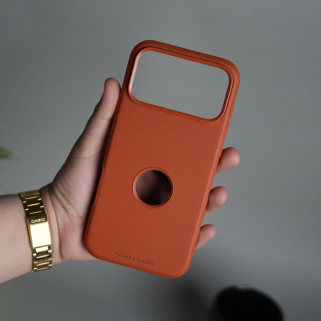 FRATO iPhone 17 Series Orange iPhone 17 Pro Max PU Leather Logo Cut Plain Case Premium Finish Cover