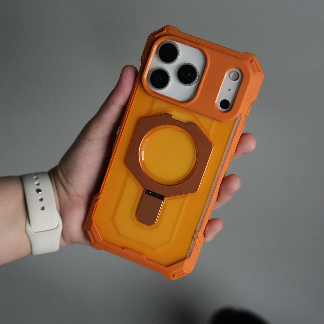 FRATO iPhone 17 Series Orange iPhone 17 Pro Max – Rugged Armor MagSafe Case with Metal Kickstand