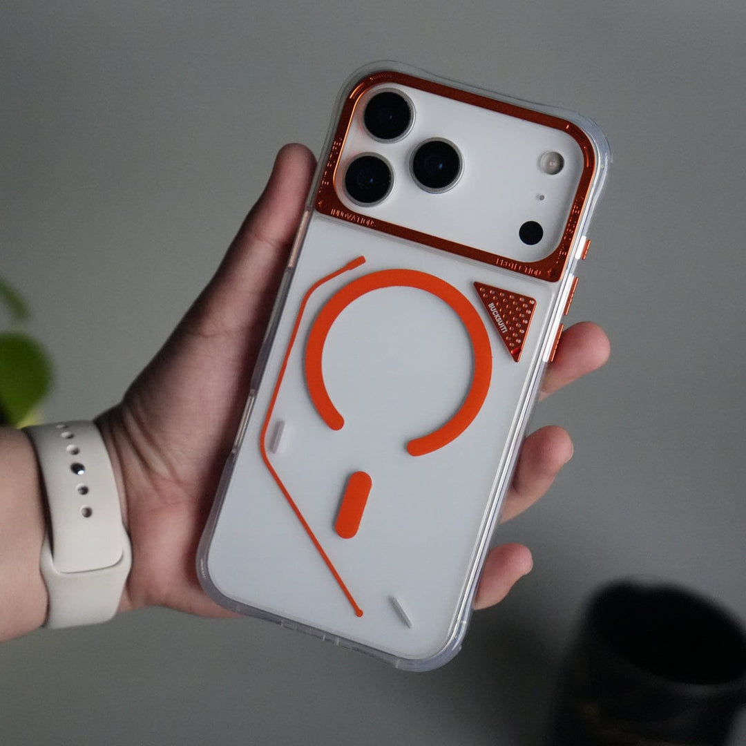 FRATO iPhone 17 Series Orange iPhone 17 Pro Max TechLine Transparent MagSafe Case with Metal Camera Bump Back Cover