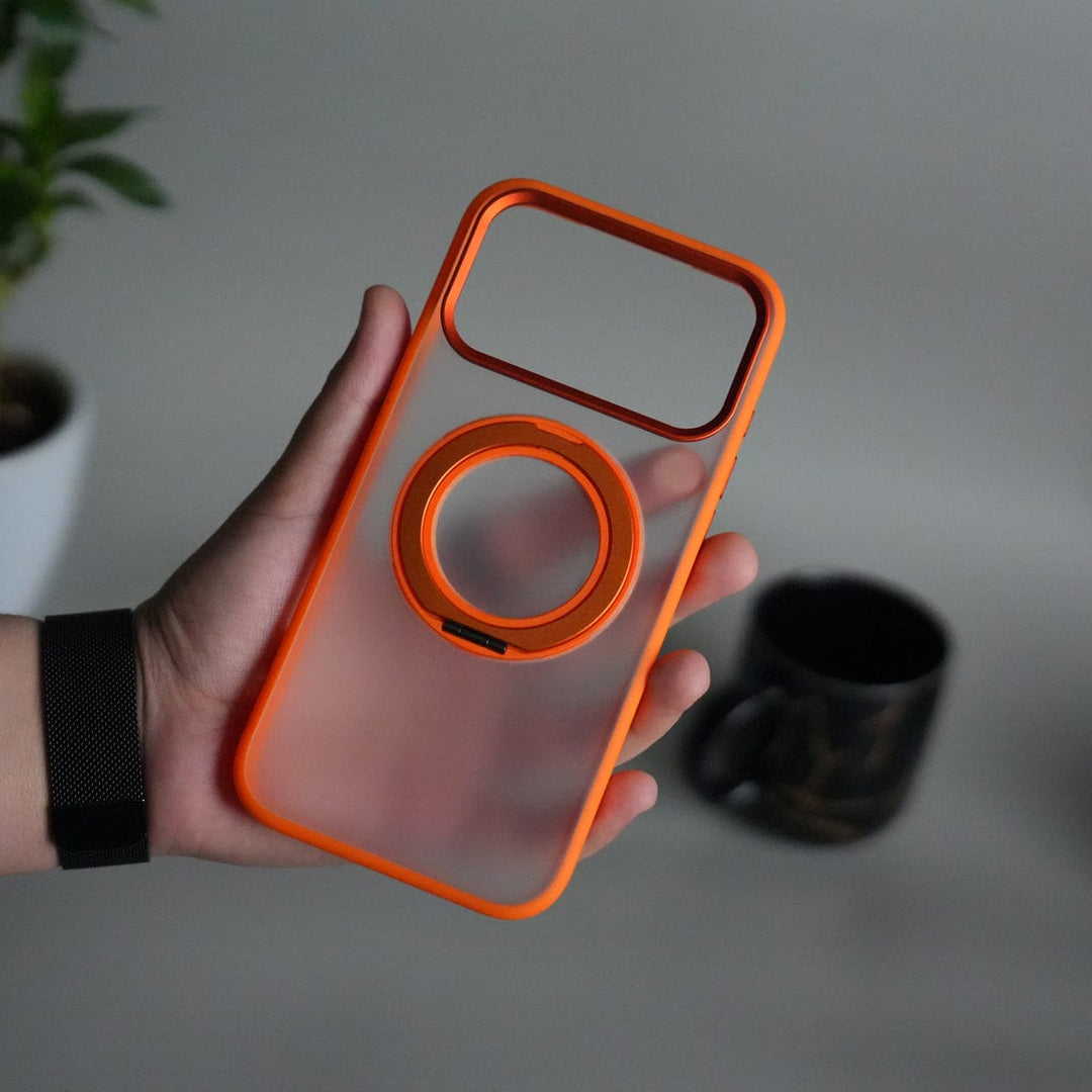 FRATO iPhone 17 Series Orange iPhone 17 Pro Max Transparent Magnetic Ring Case | Frosted Shockproof Kickstand Cover