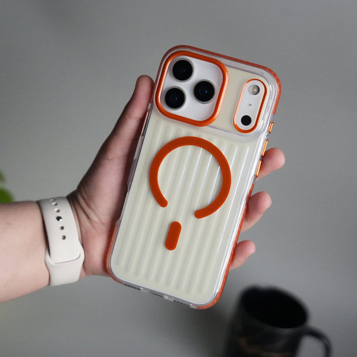 FRATO iPhone 17 Series Orange iPhone 17 Pro Max Transparent MagSafe Suitcase Design Case Back Cover