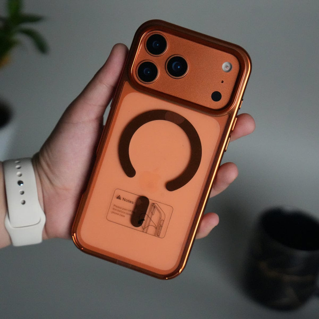 FRATO iPhone 17 Series Orange iPhone 17 Pro Max Transparent Side Chrome Electroplated Plated Magnetic Clear Back Case Covers