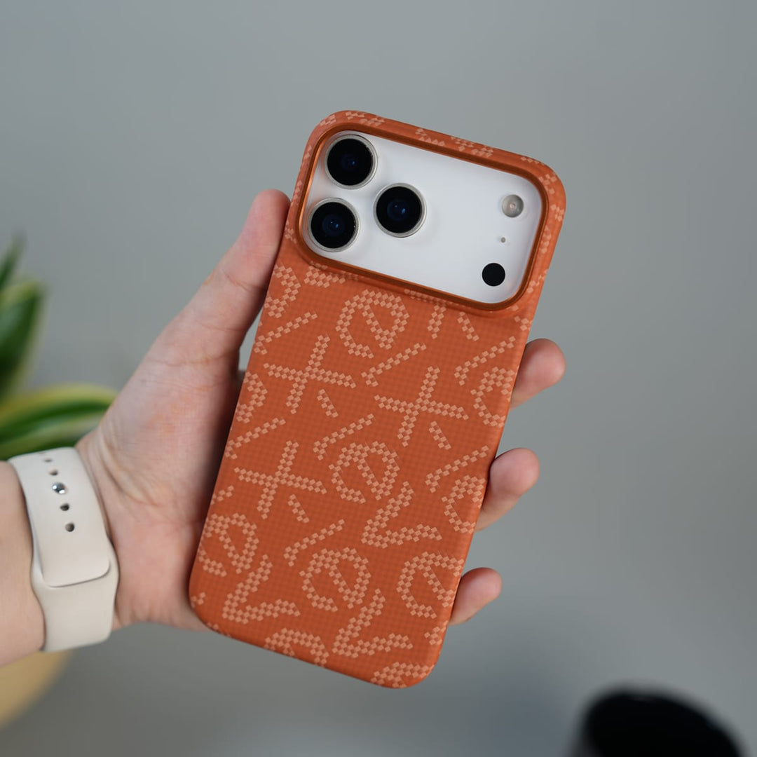FRATO iPhone 17 Series Orange iPhone 17 Pro Max Ultra-Thin Carbon Fiber Texture Hard Pc MagSafe Case | Lightweight Back Cover